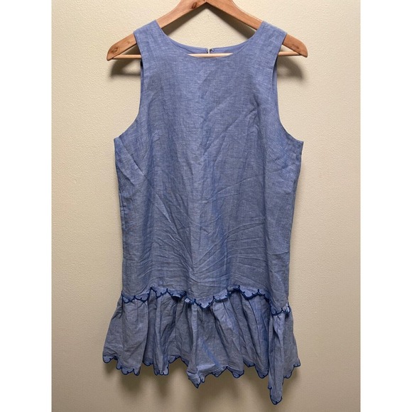 Ann Taylor Womens Flounce Dress Size 10 Blue Chambray Linen Blend Lined Preppy - Picture 2 of 7